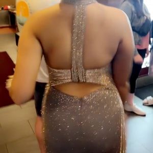 Rose Gold and Ash Grey prom dress